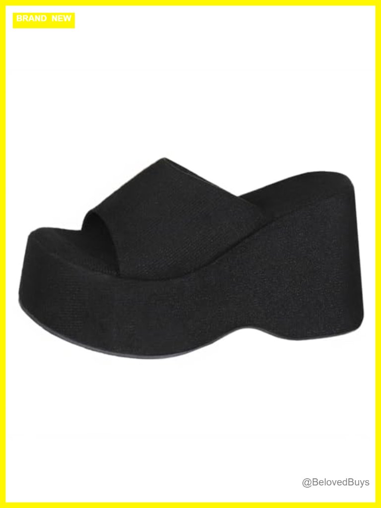 Suede Platform Wedge Heel Slide Sandals Y2k Round Open Toe Slip-On